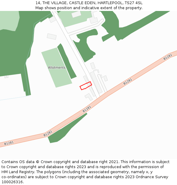 14, THE VILLAGE, CASTLE EDEN, HARTLEPOOL, TS27 4SL: Location map and indicative extent of plot