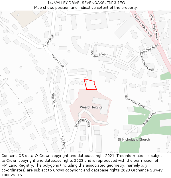 14, VALLEY DRIVE, SEVENOAKS, TN13 1EG: Location map and indicative extent of plot