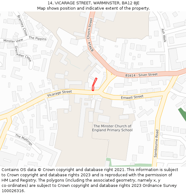 14, VICARAGE STREET, WARMINSTER, BA12 8JE: Location map and indicative extent of plot