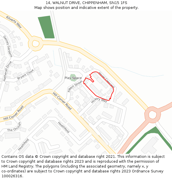 14, WALNUT DRIVE, CHIPPENHAM, SN15 1FS: Location map and indicative extent of plot