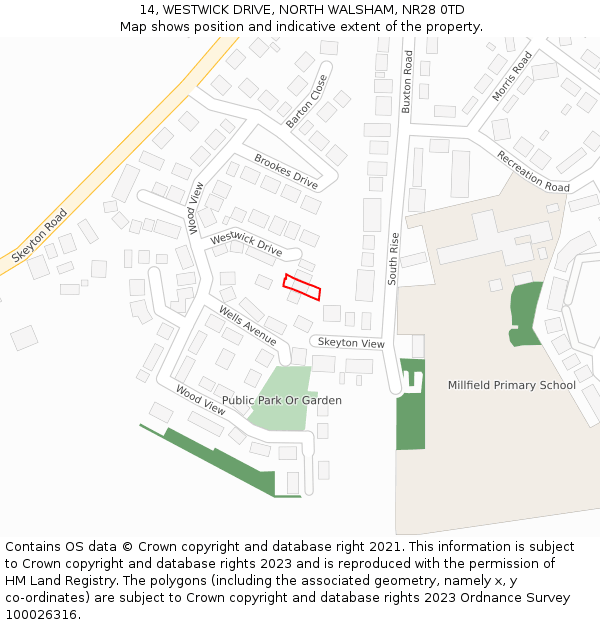 14, WESTWICK DRIVE, NORTH WALSHAM, NR28 0TD: Location map and indicative extent of plot