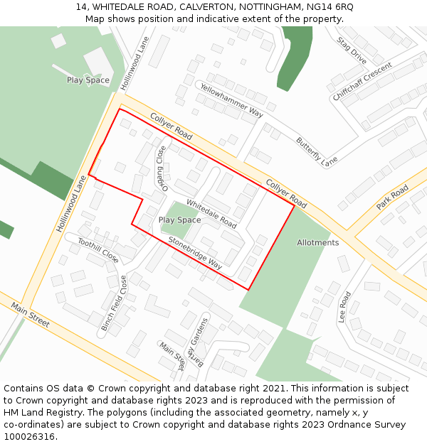14, WHITEDALE ROAD, CALVERTON, NOTTINGHAM, NG14 6RQ: Location map and indicative extent of plot