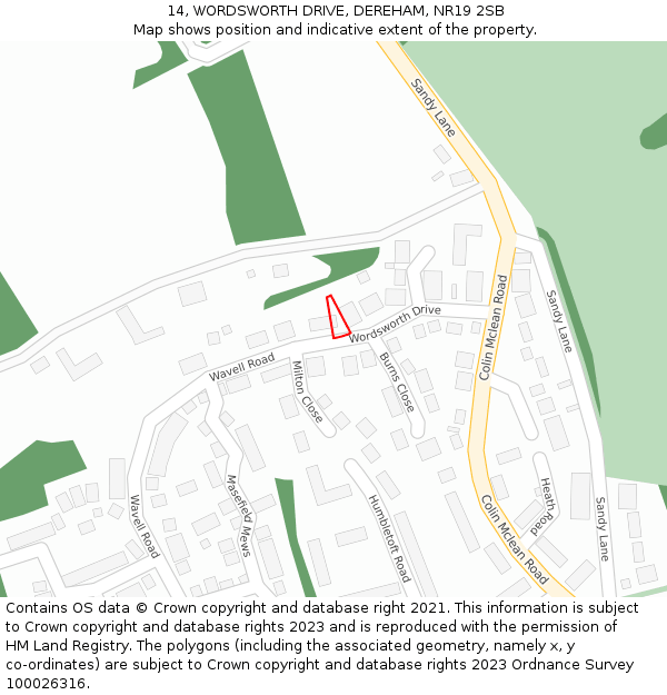 14, WORDSWORTH DRIVE, DEREHAM, NR19 2SB: Location map and indicative extent of plot