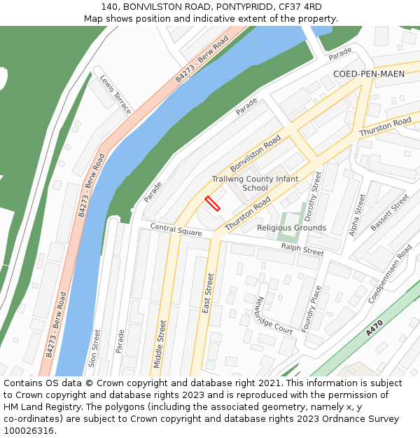140, BONVILSTON ROAD, PONTYPRIDD, CF37 4RD: Location map and indicative extent of plot