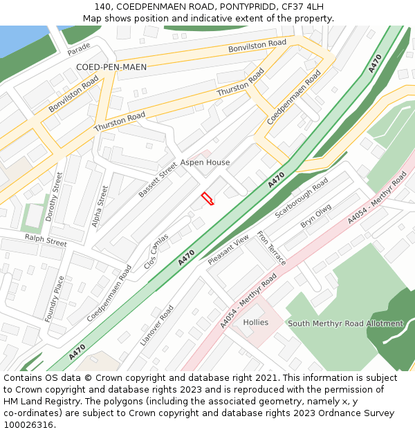 140, COEDPENMAEN ROAD, PONTYPRIDD, CF37 4LH: Location map and indicative extent of plot