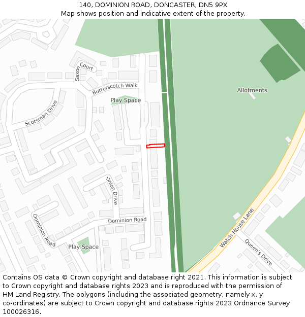 140, DOMINION ROAD, DONCASTER, DN5 9PX: Location map and indicative extent of plot