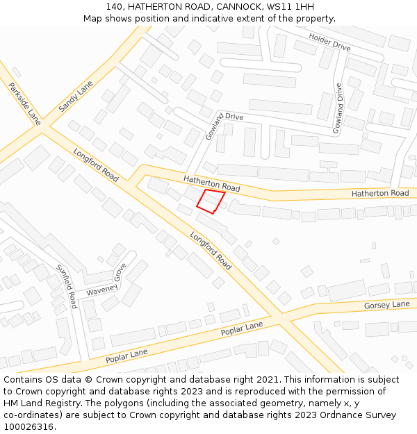 140, HATHERTON ROAD, CANNOCK, WS11 1HH: Location map and indicative extent of plot