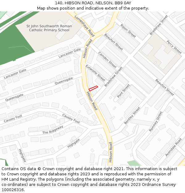 140, HIBSON ROAD, NELSON, BB9 0AY: Location map and indicative extent of plot