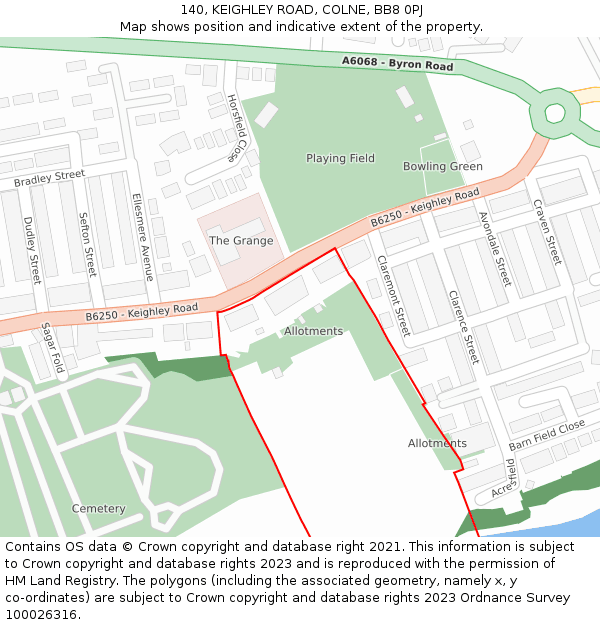 140, KEIGHLEY ROAD, COLNE, BB8 0PJ: Location map and indicative extent of plot