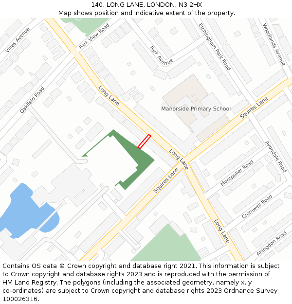 140, LONG LANE, LONDON, N3 2HX: Location map and indicative extent of plot
