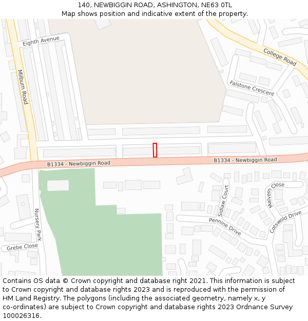 140, NEWBIGGIN ROAD, ASHINGTON, NE63 0TL: Location map and indicative extent of plot