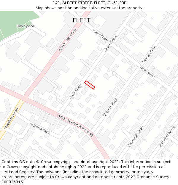 141, ALBERT STREET, FLEET, GU51 3RP: Location map and indicative extent of plot