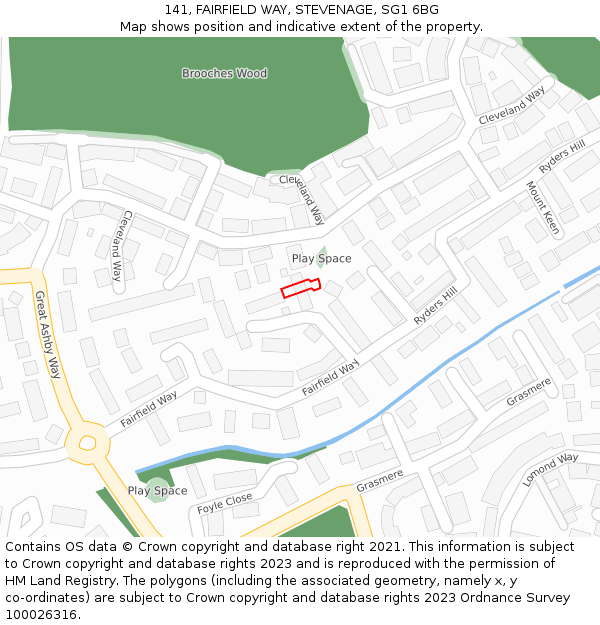 141, FAIRFIELD WAY, STEVENAGE, SG1 6BG: Location map and indicative extent of plot
