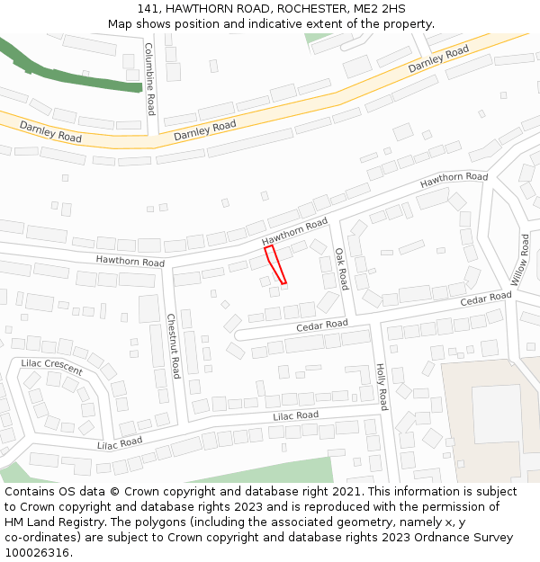 141, HAWTHORN ROAD, ROCHESTER, ME2 2HS: Location map and indicative extent of plot