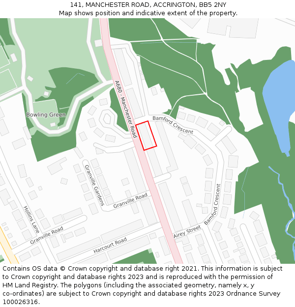 141, MANCHESTER ROAD, ACCRINGTON, BB5 2NY: Location map and indicative extent of plot
