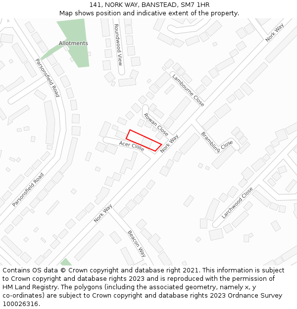 141, NORK WAY, BANSTEAD, SM7 1HR: Location map and indicative extent of plot