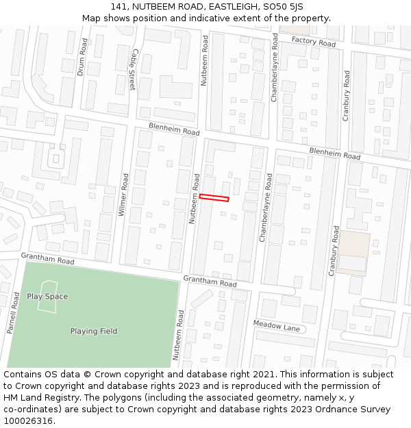 141, NUTBEEM ROAD, EASTLEIGH, SO50 5JS: Location map and indicative extent of plot