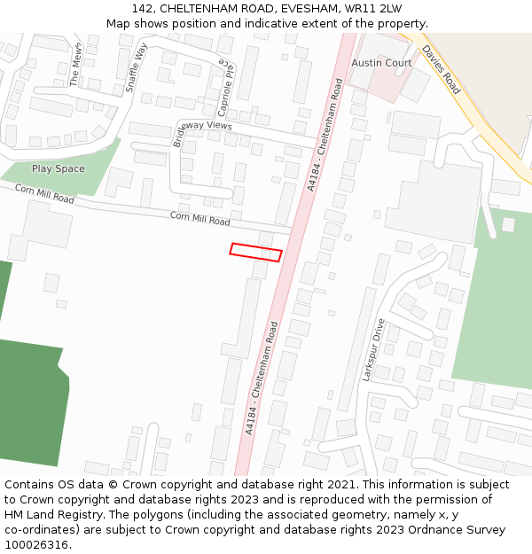 142, CHELTENHAM ROAD, EVESHAM, WR11 2LW: Location map and indicative extent of plot