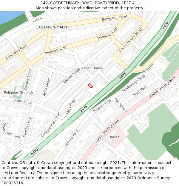 142, COEDPENMAEN ROAD, PONTYPRIDD, CF37 4LH: Location map and indicative extent of plot
