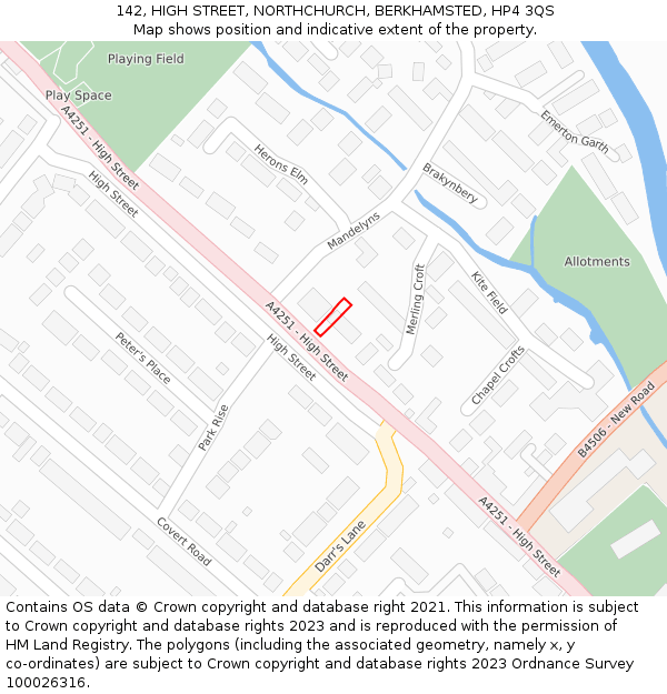 142, HIGH STREET, NORTHCHURCH, BERKHAMSTED, HP4 3QS: Location map and indicative extent of plot