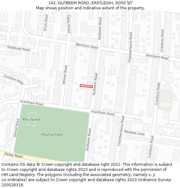 142, NUTBEEM ROAD, EASTLEIGH, SO50 5JT: Location map and indicative extent of plot