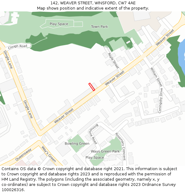 142, WEAVER STREET, WINSFORD, CW7 4AE: Location map and indicative extent of plot