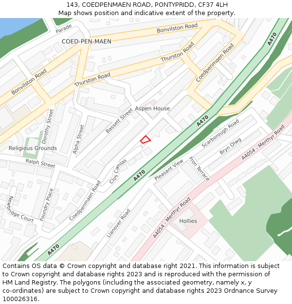 143, COEDPENMAEN ROAD, PONTYPRIDD, CF37 4LH: Location map and indicative extent of plot