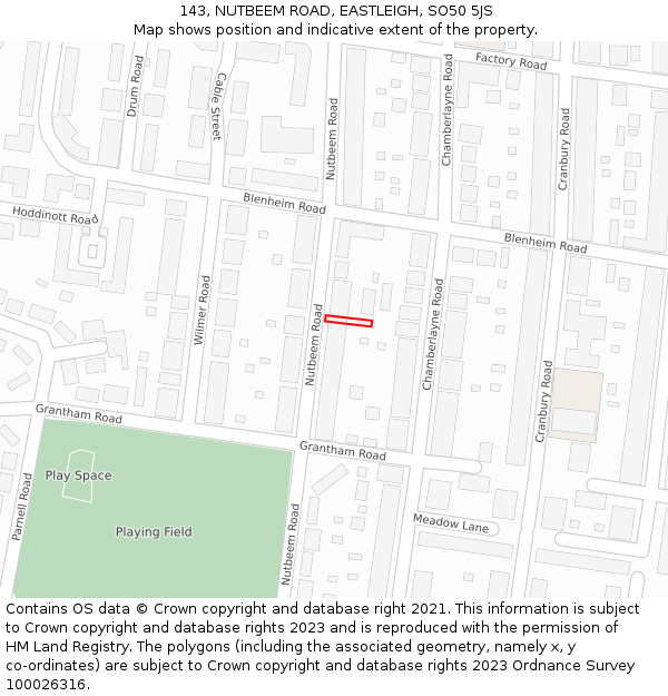 143, NUTBEEM ROAD, EASTLEIGH, SO50 5JS: Location map and indicative extent of plot