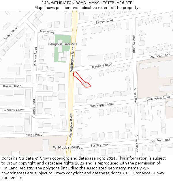 143, WITHINGTON ROAD, MANCHESTER, M16 8EE: Location map and indicative extent of plot