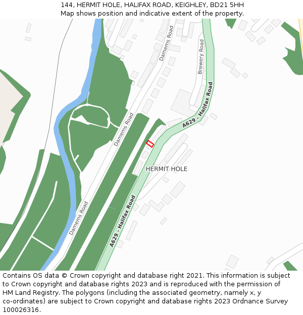 144, HERMIT HOLE, HALIFAX ROAD, KEIGHLEY, BD21 5HH: Location map and indicative extent of plot