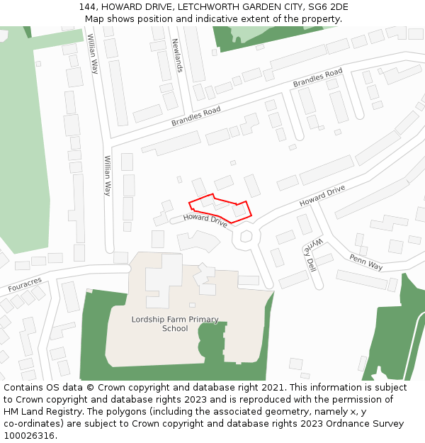 144, HOWARD DRIVE, LETCHWORTH GARDEN CITY, SG6 2DE: Location map and indicative extent of plot