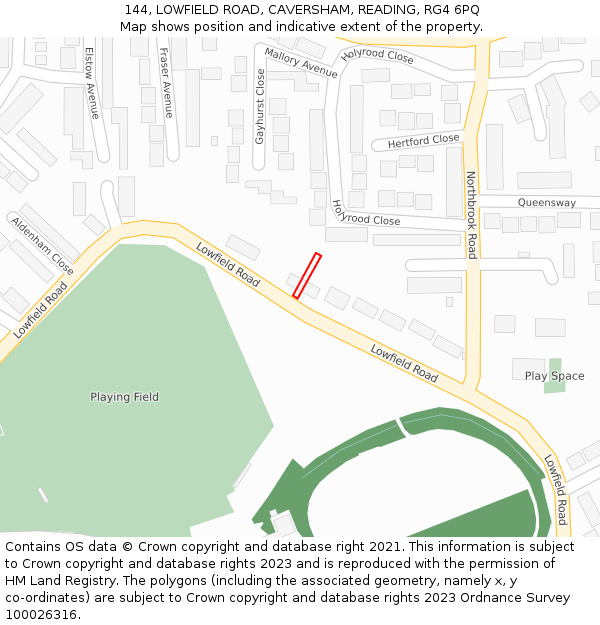 144, LOWFIELD ROAD, CAVERSHAM, READING, RG4 6PQ: Location map and indicative extent of plot