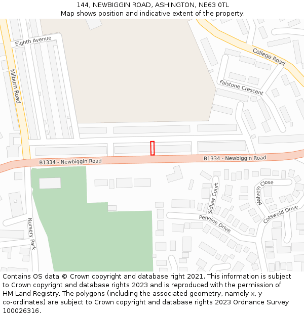 144, NEWBIGGIN ROAD, ASHINGTON, NE63 0TL: Location map and indicative extent of plot