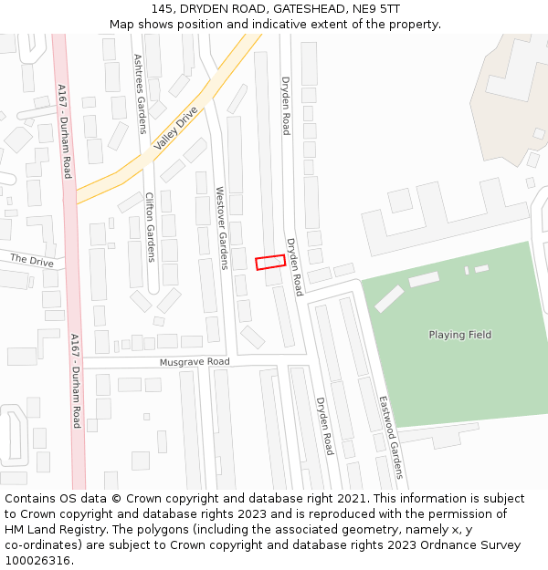 145, DRYDEN ROAD, GATESHEAD, NE9 5TT: Location map and indicative extent of plot