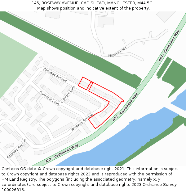 145, ROSEWAY AVENUE, CADISHEAD, MANCHESTER, M44 5GH: Location map and indicative extent of plot