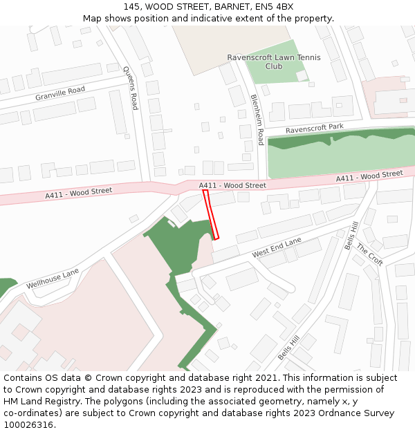 145, WOOD STREET, BARNET, EN5 4BX: Location map and indicative extent of plot