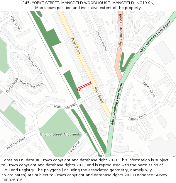 145, YORKE STREET, MANSFIELD WOODHOUSE, MANSFIELD, NG19 9NJ: Location map and indicative extent of plot