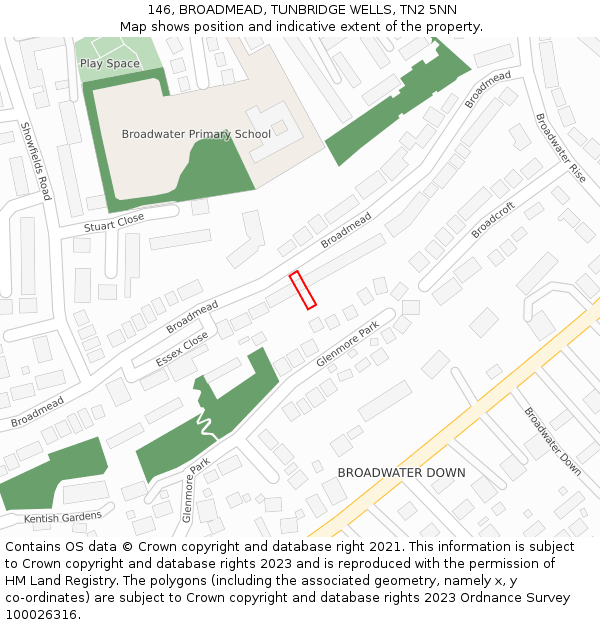 146, BROADMEAD, TUNBRIDGE WELLS, TN2 5NN: Location map and indicative extent of plot