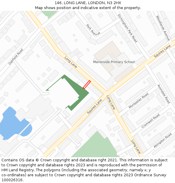 146, LONG LANE, LONDON, N3 2HX: Location map and indicative extent of plot