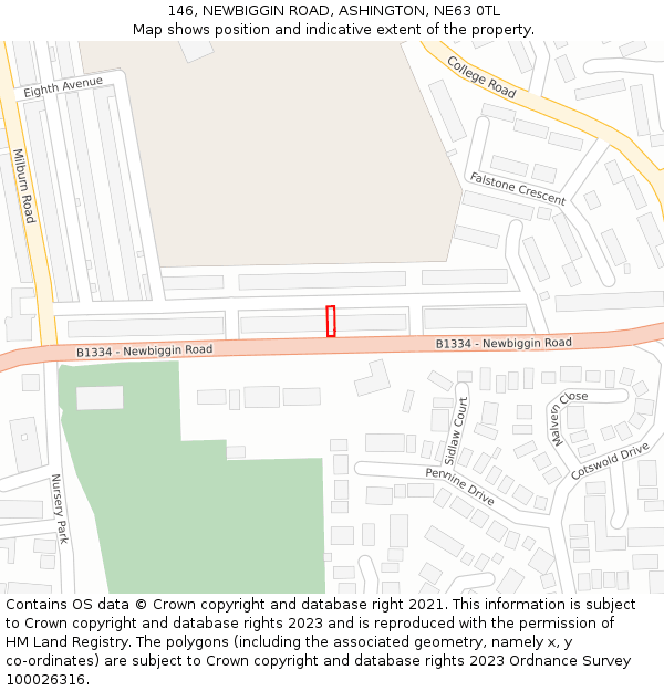 146, NEWBIGGIN ROAD, ASHINGTON, NE63 0TL: Location map and indicative extent of plot