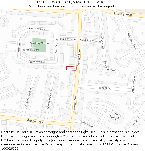 146A, BURNAGE LANE, MANCHESTER, M19 1EF: Location map and indicative extent of plot