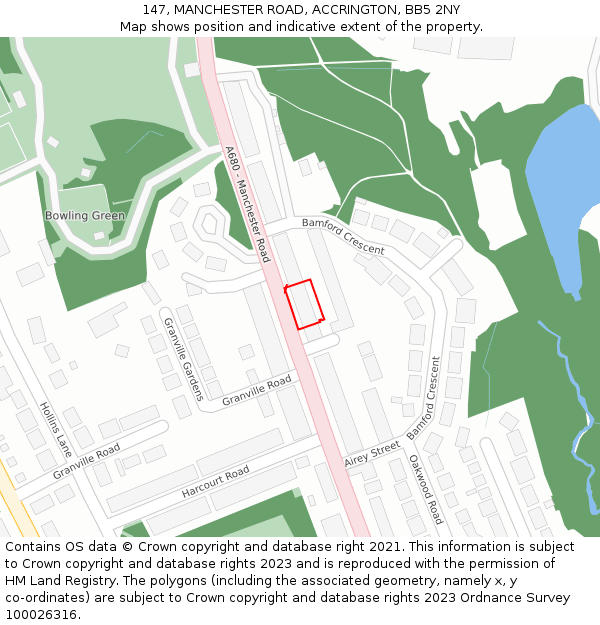 147, MANCHESTER ROAD, ACCRINGTON, BB5 2NY: Location map and indicative extent of plot