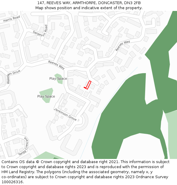 147, REEVES WAY, ARMTHORPE, DONCASTER, DN3 2FB: Location map and indicative extent of plot