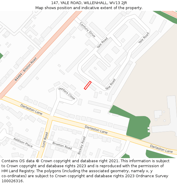 147, YALE ROAD, WILLENHALL, WV13 2JR: Location map and indicative extent of plot