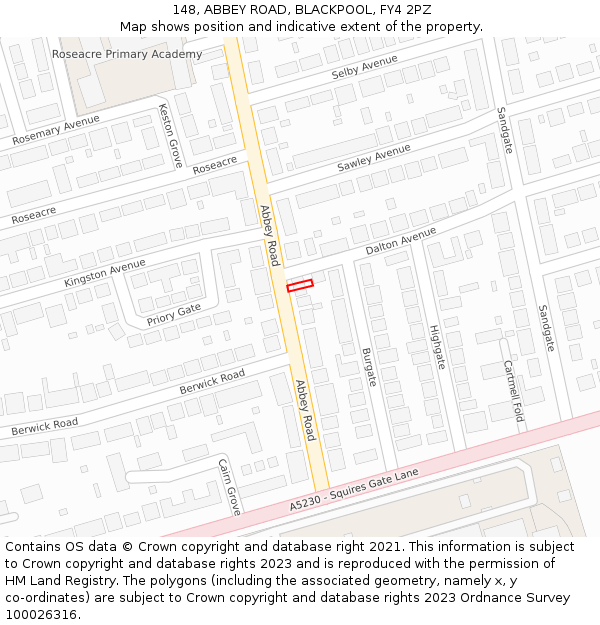 148, ABBEY ROAD, BLACKPOOL, FY4 2PZ: Location map and indicative extent of plot