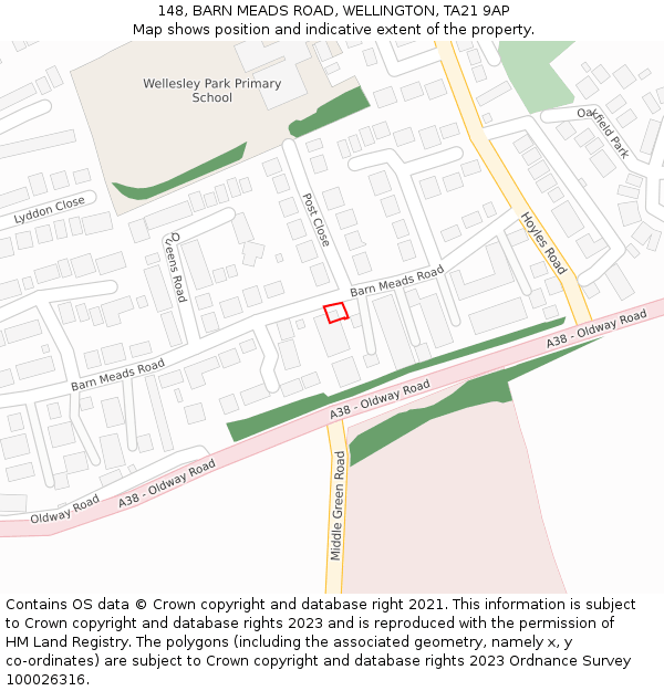148, BARN MEADS ROAD, WELLINGTON, TA21 9AP: Location map and indicative extent of plot