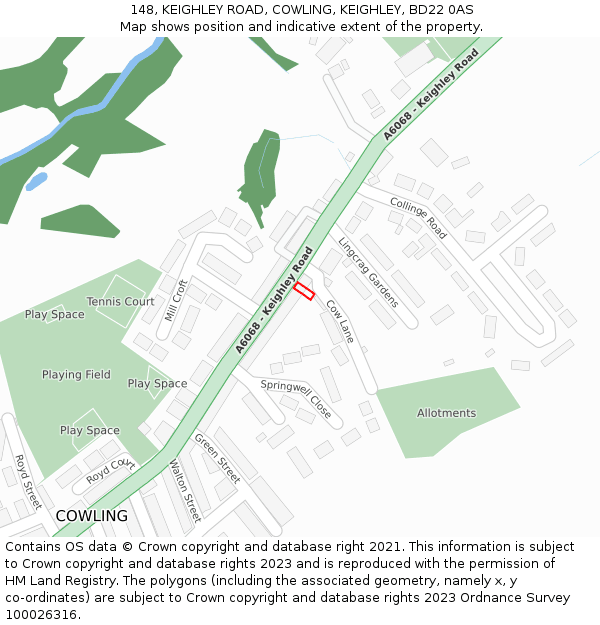 148, KEIGHLEY ROAD, COWLING, KEIGHLEY, BD22 0AS: Location map and indicative extent of plot