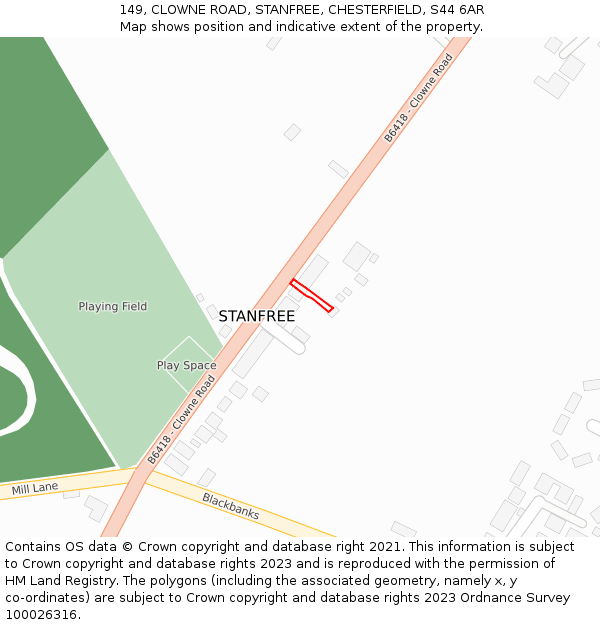 149, CLOWNE ROAD, STANFREE, CHESTERFIELD, S44 6AR: Location map and indicative extent of plot