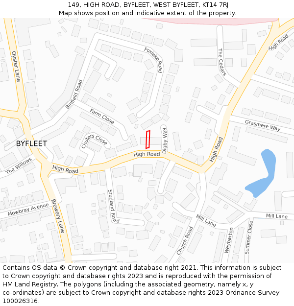 149, HIGH ROAD, BYFLEET, WEST BYFLEET, KT14 7RJ: Location map and indicative extent of plot
