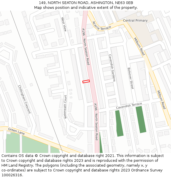 149, NORTH SEATON ROAD, ASHINGTON, NE63 0EB: Location map and indicative extent of plot